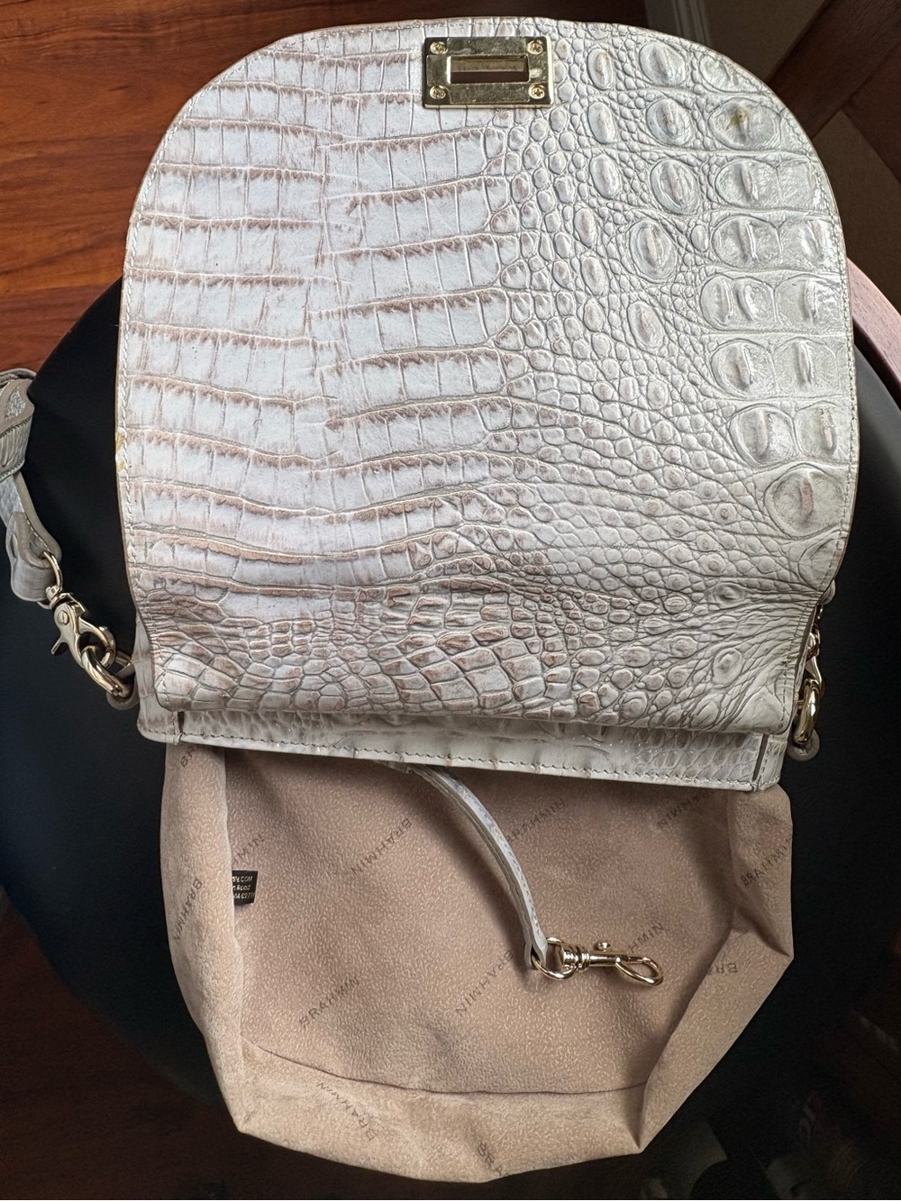 Brahmin Sony ivory sea glass Melbourne Croc-Leather Crossbody with Gold Hardware - Picture 3 of 13